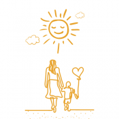 Illustration of mother and child walking in sunlight